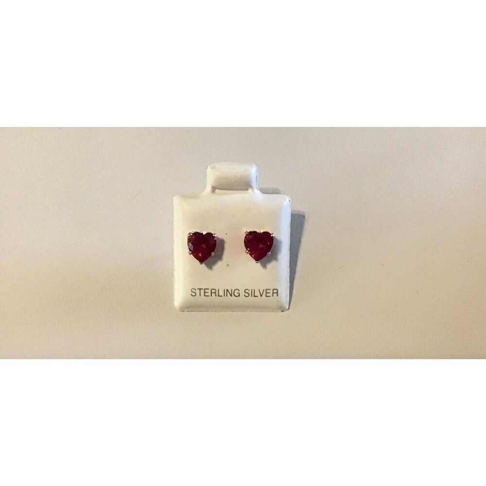 2 Ct. Heart Cut Ruby Gemstone Stud Earrings~925 Sterling Silver